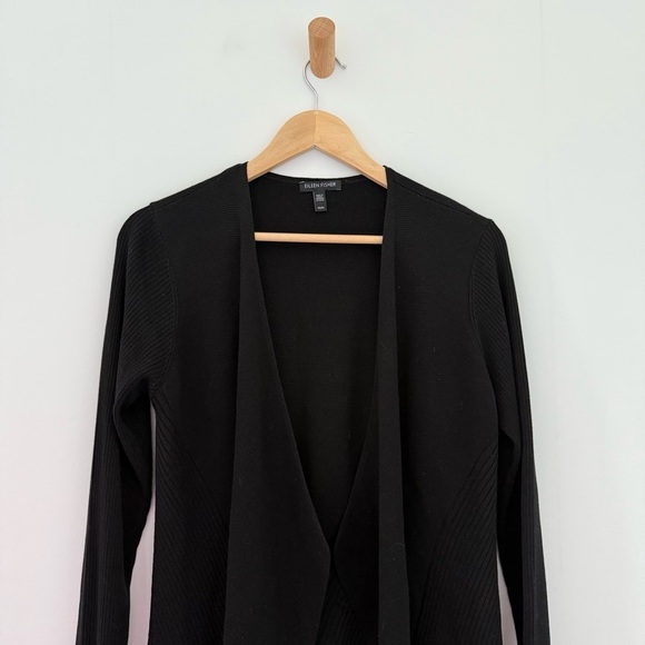 Eileen Fisher black silk cotton open front draped cardigan - Medium - Picture 2 of 8
